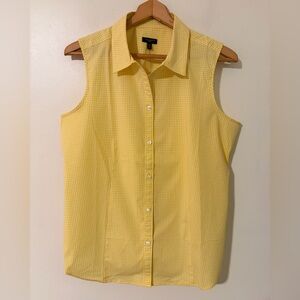 Talbots Petites Size 16P Yellow White Gingham Sleeveless Button Down Shirt NWT